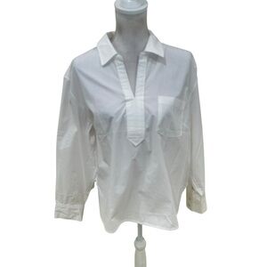 NWT Talbots White Casual cotton split neck Shirt chest pocket size large